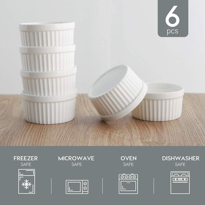 Samsle Porcelain Ramekins 4 oz Oven Safe, Small Souffle Dishes for Creme Brulee, Ice Cream, Dipping and Sauces Cup, Ceramic White Mini Baking Bowls Set of 6 - Image 3